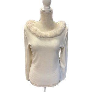 Cyrus Ivory Sweater with Rabbit Fur Trim